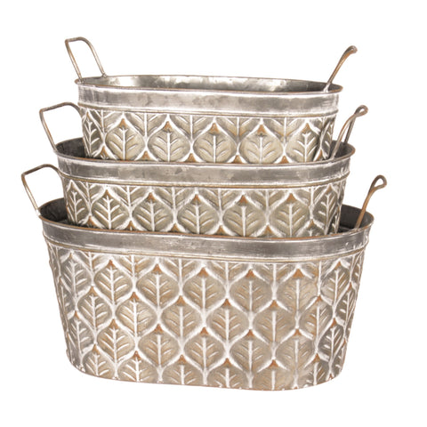 Embossed Metal Pots, Oval