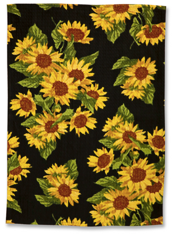 April Cornell Tea Towel, Sunflower Valley - Black