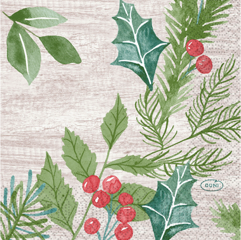 Paper Beverage Napkins, Winter Greenery