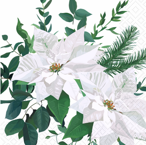 Paper Lunch Napkins, White Poinsettia