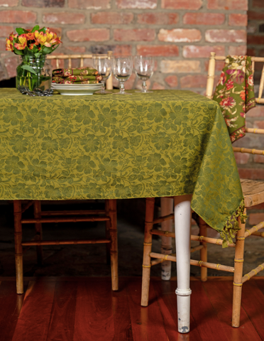 April Cornell Dining Cloth, Peony Jacquard - Olive