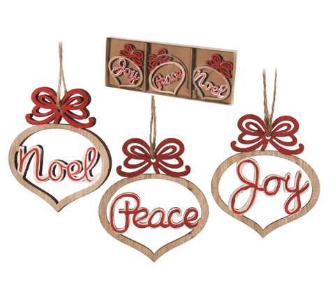 Red Wood Ornament Set