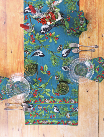 April Cornell Table Runner, Chickadee - Winter Blue