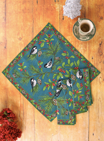 April Cornell Napkins, Chickadee - Winter Blue