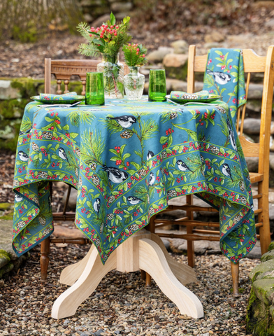 April Cornell Cafe Cloth, Chickadee - Winter Blue