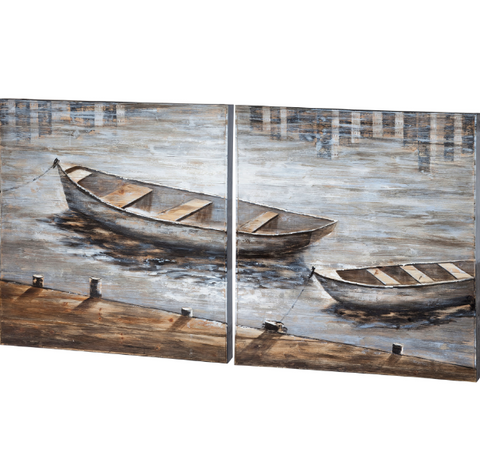 Creekside Diptych Oil on Wood Painting