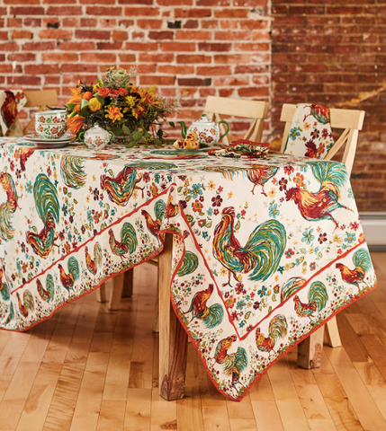 April Cornell Dining Cloth, Rooster Ecru