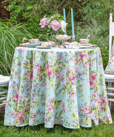 April Cornell Round Cloth, Graceful Garden Aqua – Bella Interiors